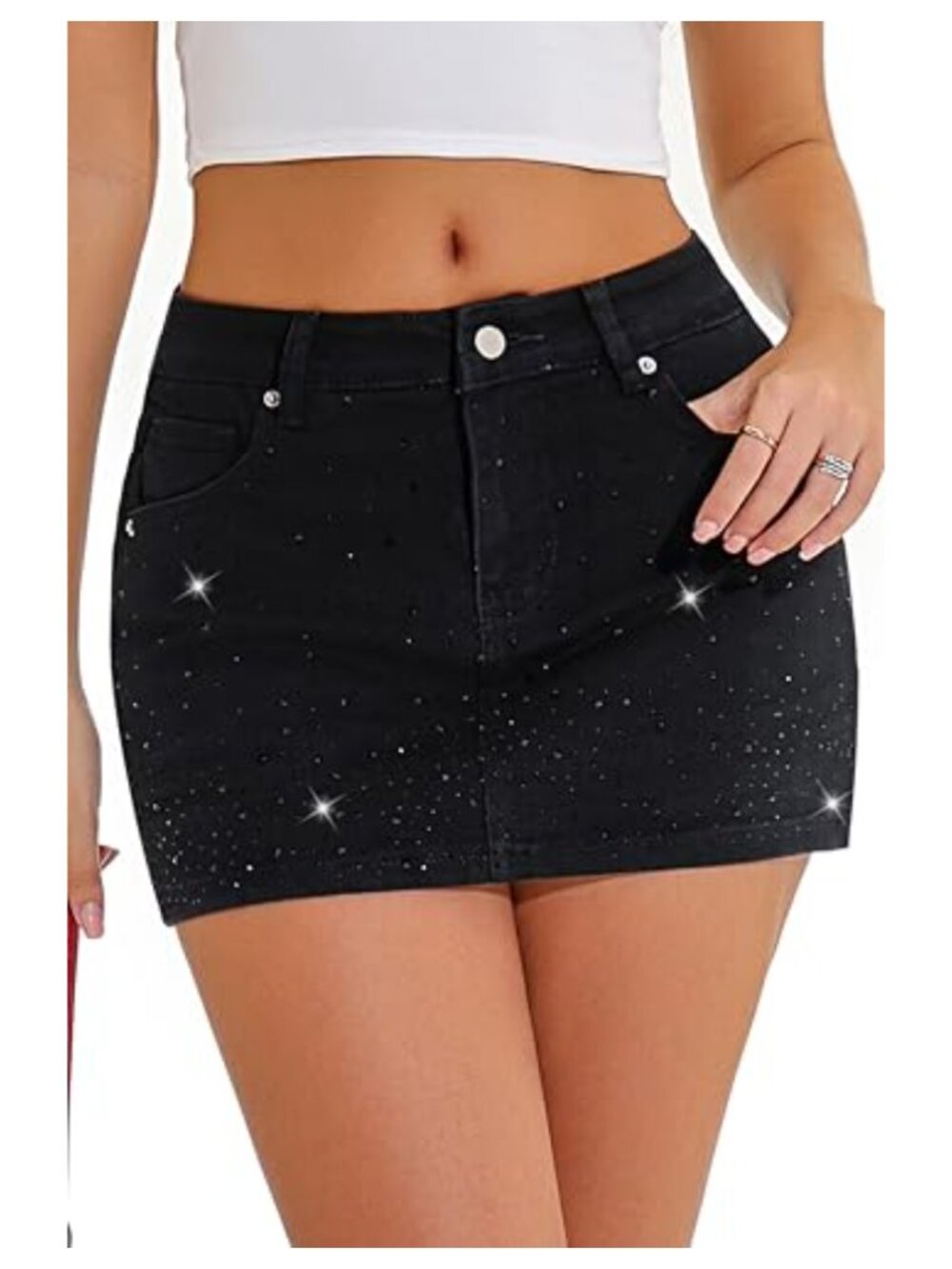 Rhinestone Denim Skort Low Waist Sparkly Fringe Cowgirl Mini Skirt with Shorts